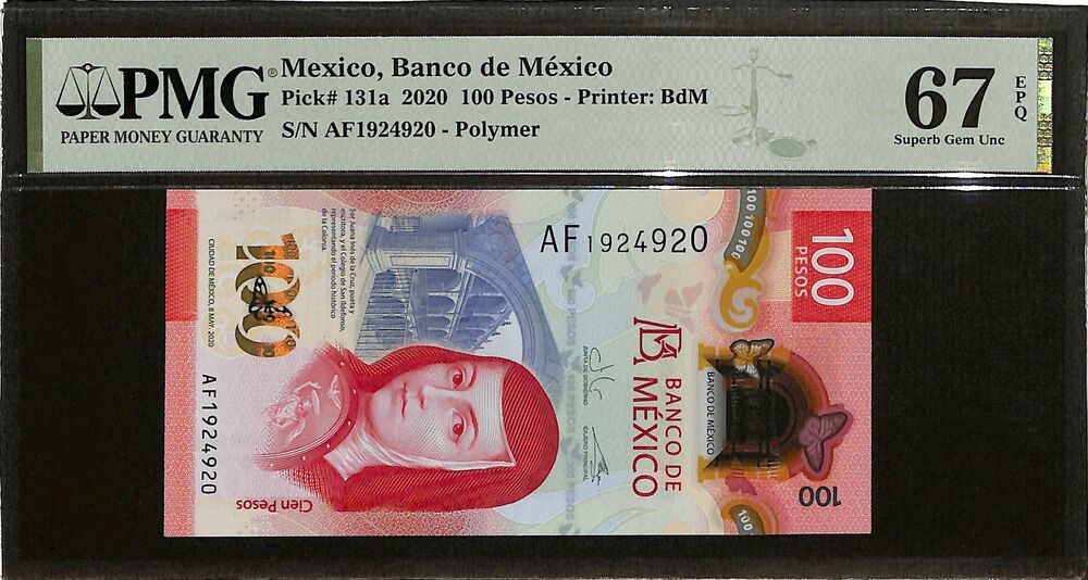 Mexico - 100 Pesos 2020 - Pick # 131a - PMG 67 EPQ