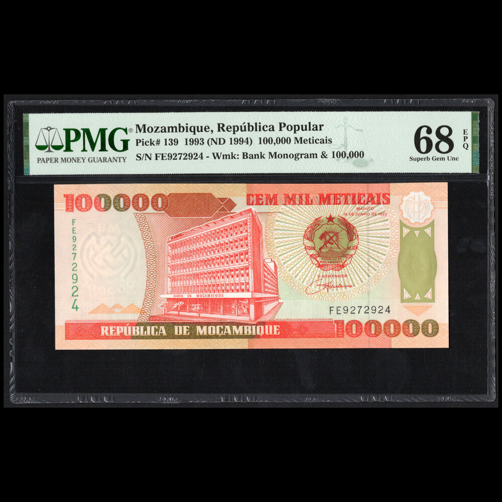 Mozambique - 100.000 Meticais 1993 - Pick # 139 - PMG 68 EPQ
