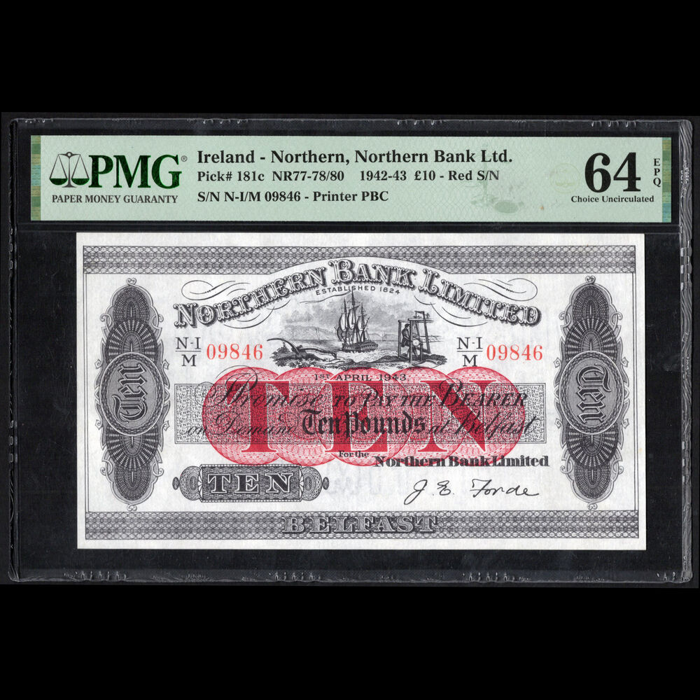 Northern Ireland - 10 Pounds 1942 - Pick # 181c - PMG 64 EPQ