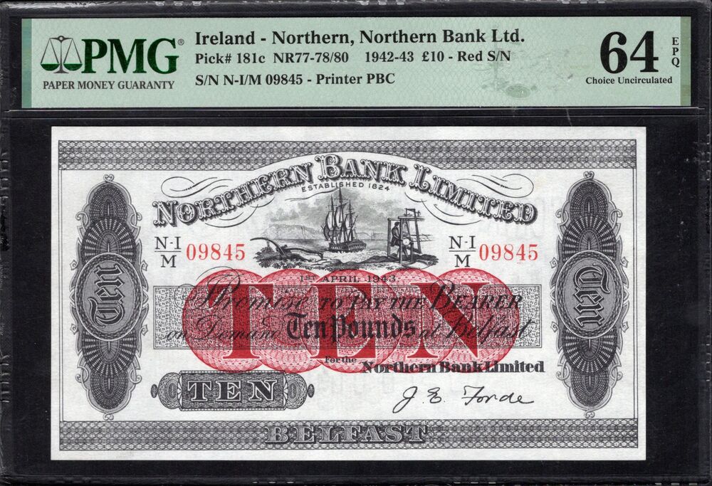 Nothern Ireland - 10 Pounds NR77-78-80 - Pick # 181c - PMG 64 EPQ