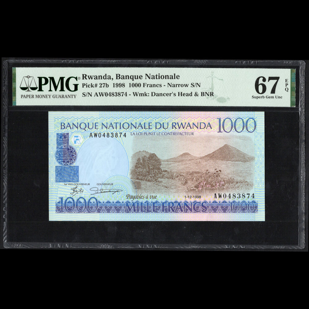 Rwanda - 1000 Francs 1998 - Pick # 27b - PMG 67 EPQ