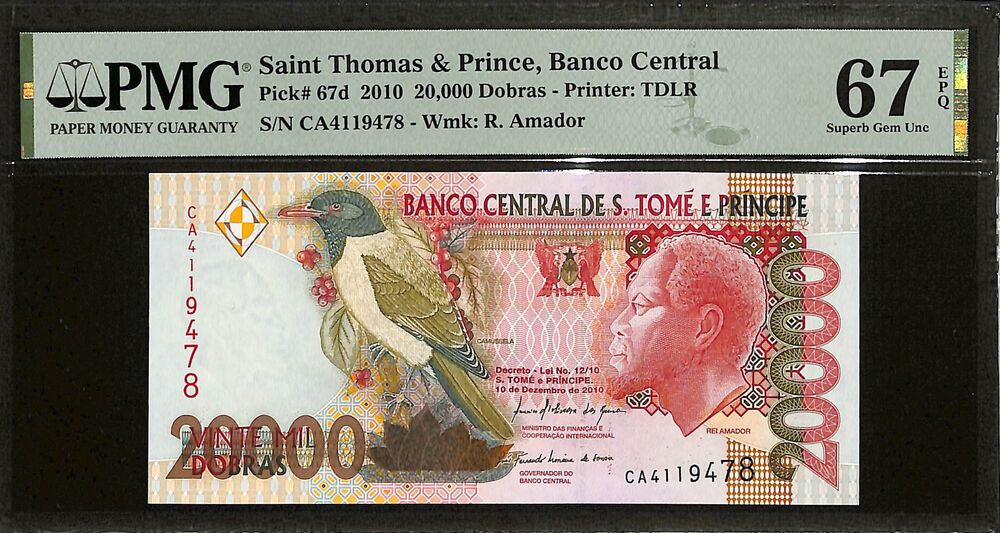 Saint Thomas And Prince - 20.000 Dobras 2010 - Pick # 67d - PMG 67 EPQ
