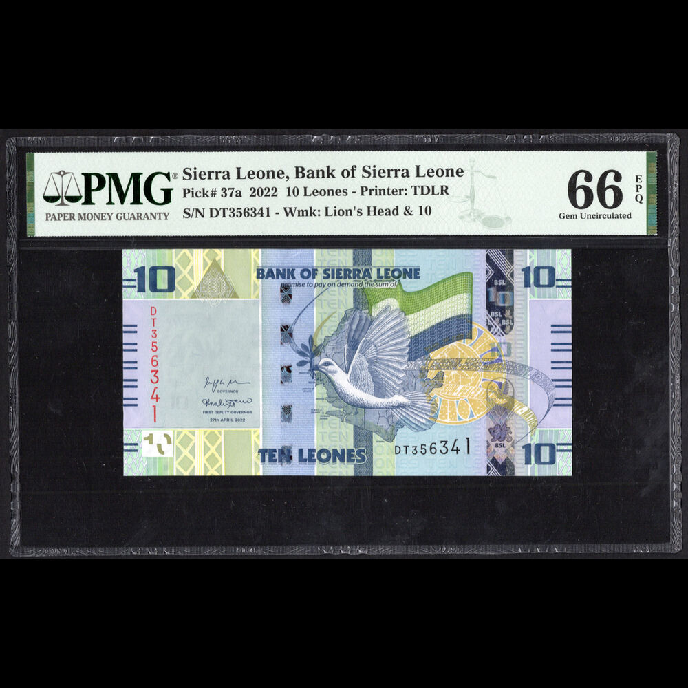 Sierra Leone - 10 Leones 2022 - Pick # 37a - PMG 66 EPQ