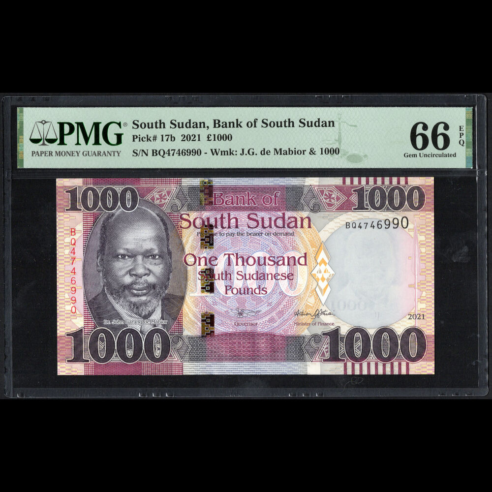 South Sudan - 1000 Pounds 2021 - Pick # 17b - PMG 66 EPQ