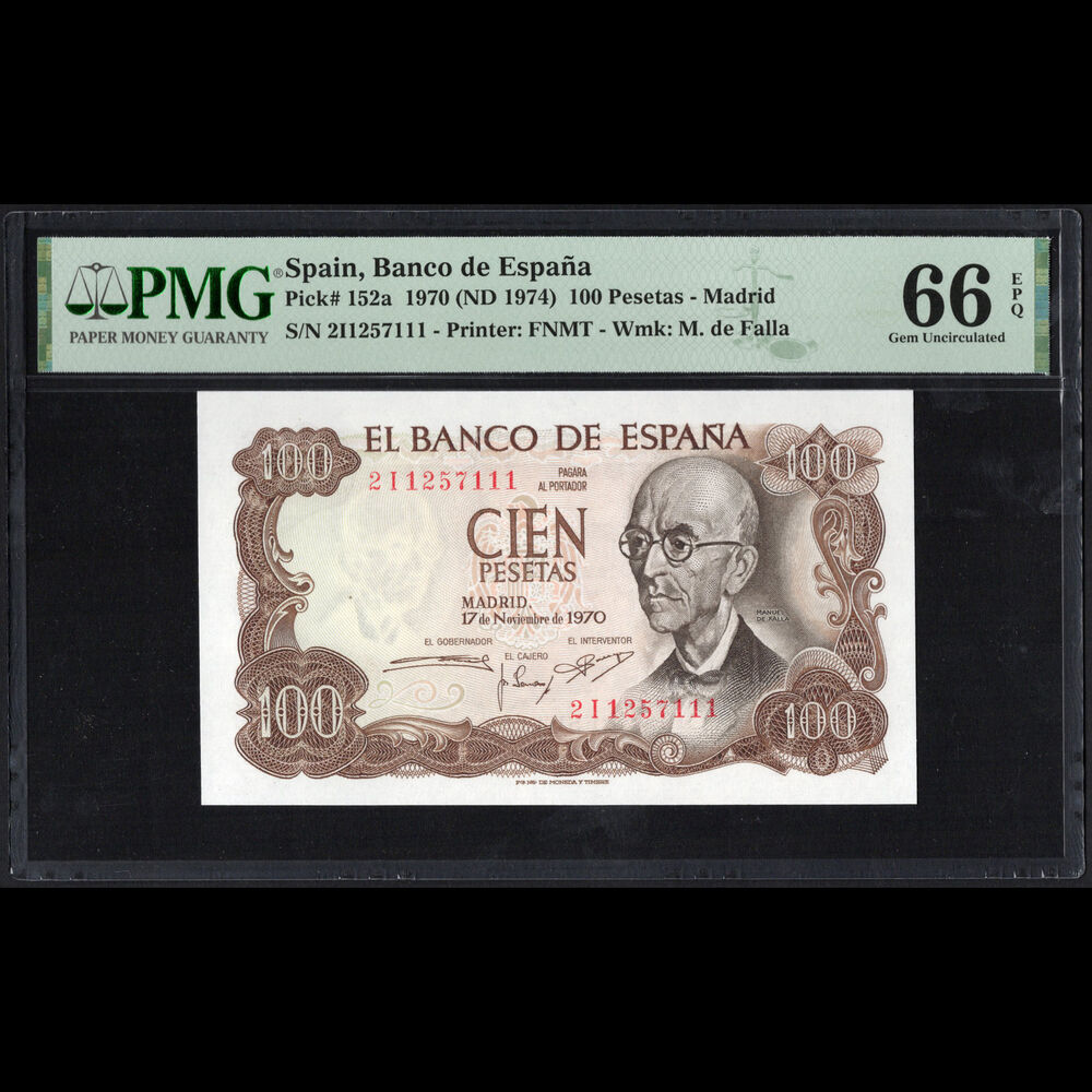 Spain - 100 Pesetas 1970 - Pick # 152a - PMG 66 EPQ