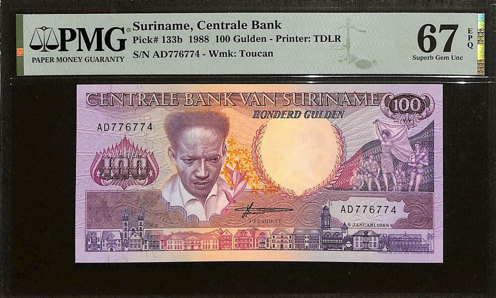 Suriname - 100 Gulden 1988 - Pick # 133b - PMG 67 EPQ