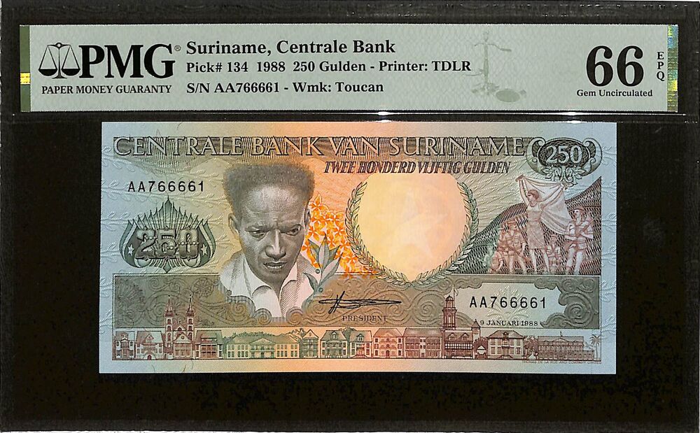 Suriname - 250 Gulden 1988 - Pick # 134 - PMG 66 EPQ