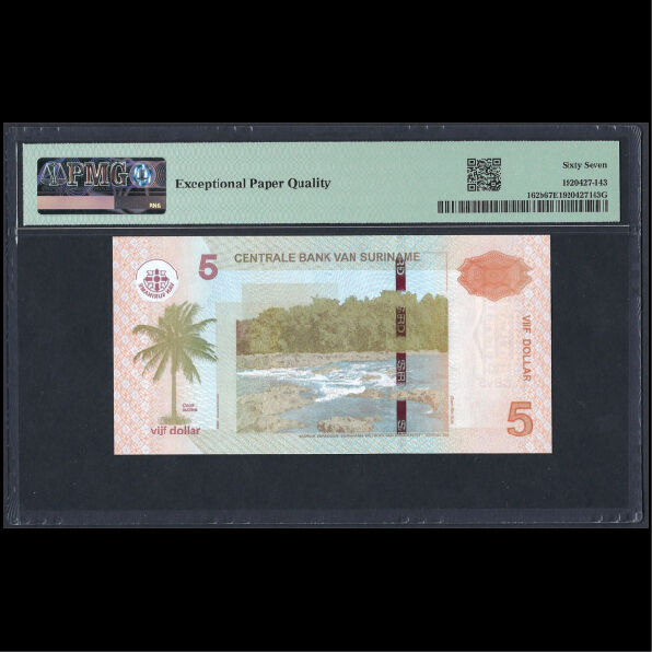 Suriname - 5 Dollars 2012 - Pick # 162b - PMG 67 EPQ