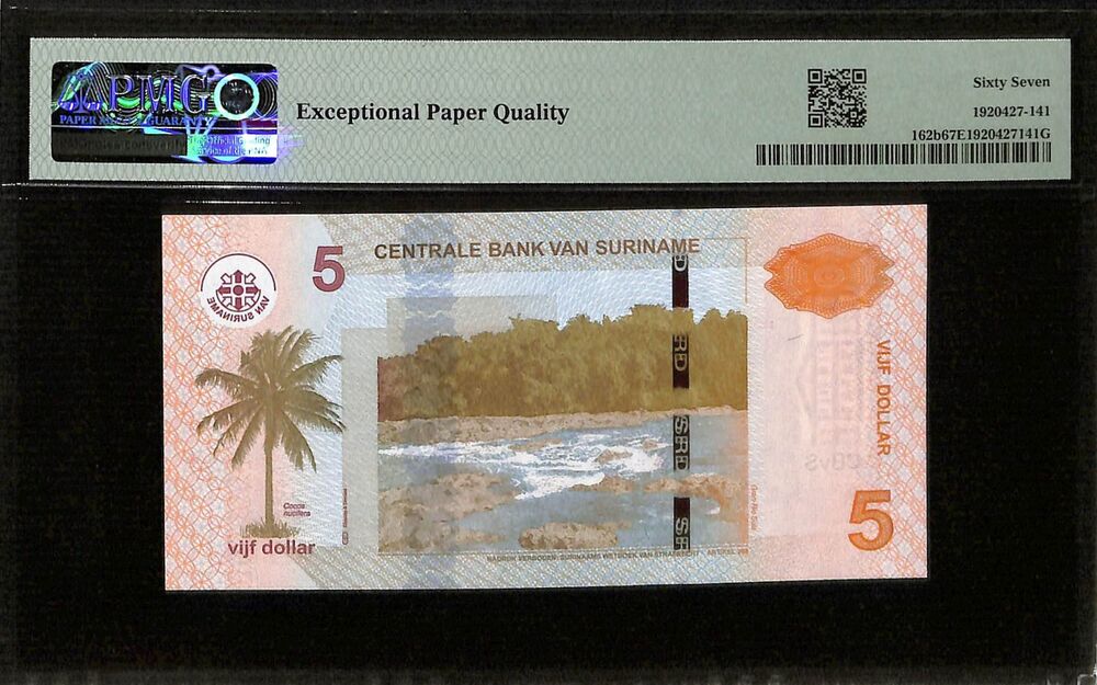 Suriname - 5 Dollars 2012 - Pick # 162b - PMG 67 EPQ