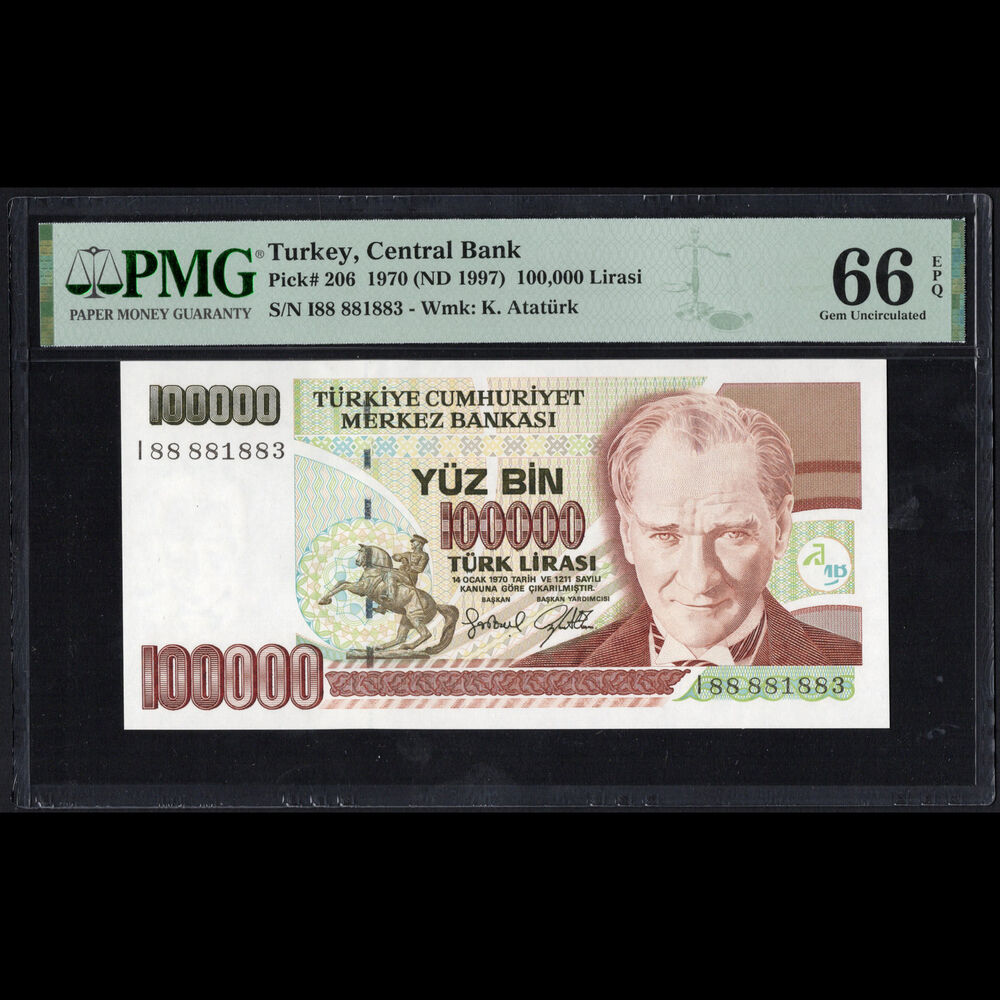 Turkey - 100.000 Lirasi 1970 - Pick # 206 - PMG 66 EPQ 