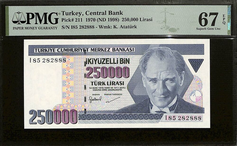 Turkey - 250.000 Lirasi 1970 (ND 1998) - Pick # 211 - PMG 67 EPQ