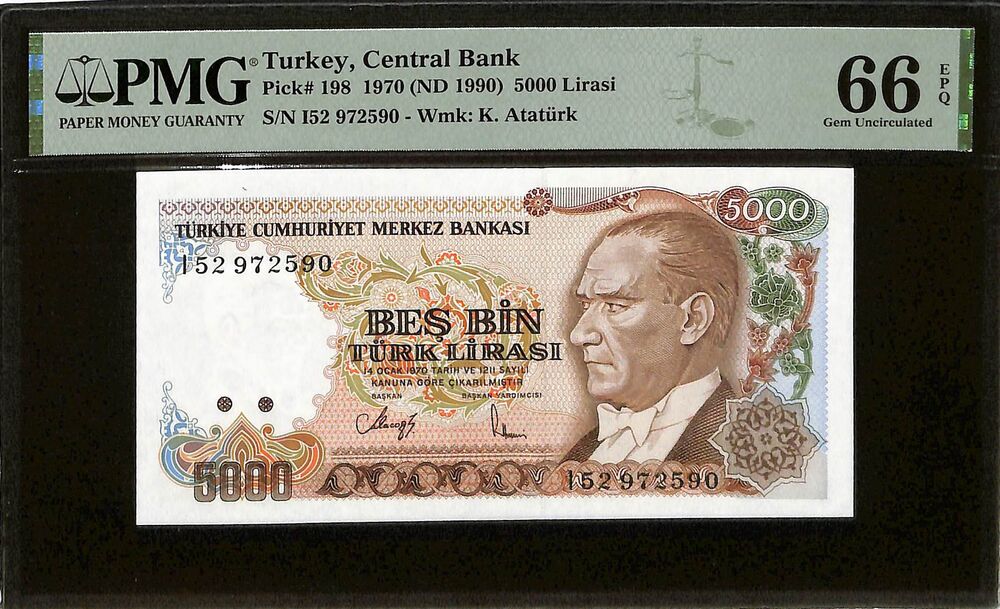 Turkey - 5000 Lirasi 1970 (ND 1990) - Pick # 198 - PMG 66 EPQ