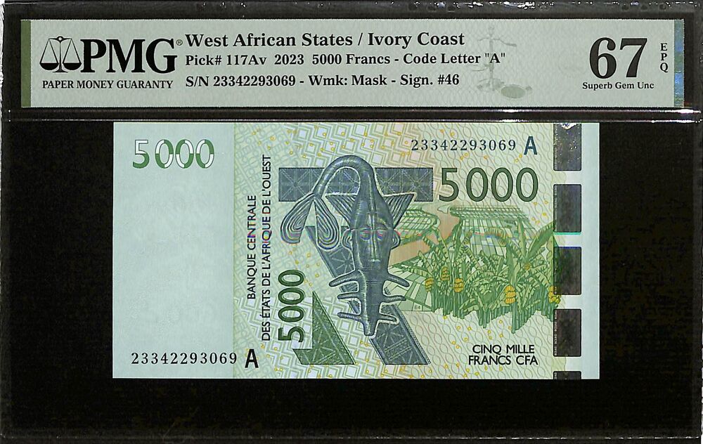 West African States - Ivory Coast -  5000 Francs 2023 - Pick # 117Av - PMG 67 EPQ