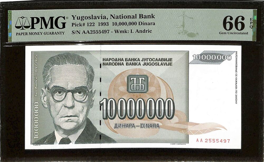 Yugoslavia - 10.000.000 Dinara 1993 - Pick # 122 - PMG 66 EPQ