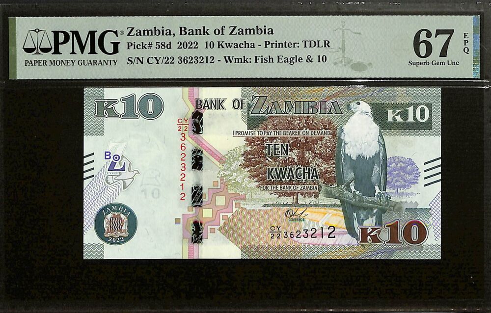Zambia - 10 Kwacha 2022 - Pick # 58d - PMG 67 EPQ