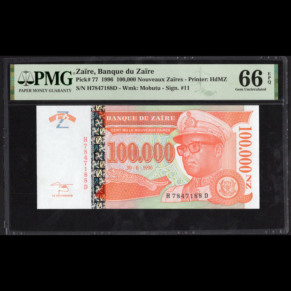 Zaïre - 100.000 Nouveaux Zaïres 1996 - Pick # 77 - PMG 66 EPQ 