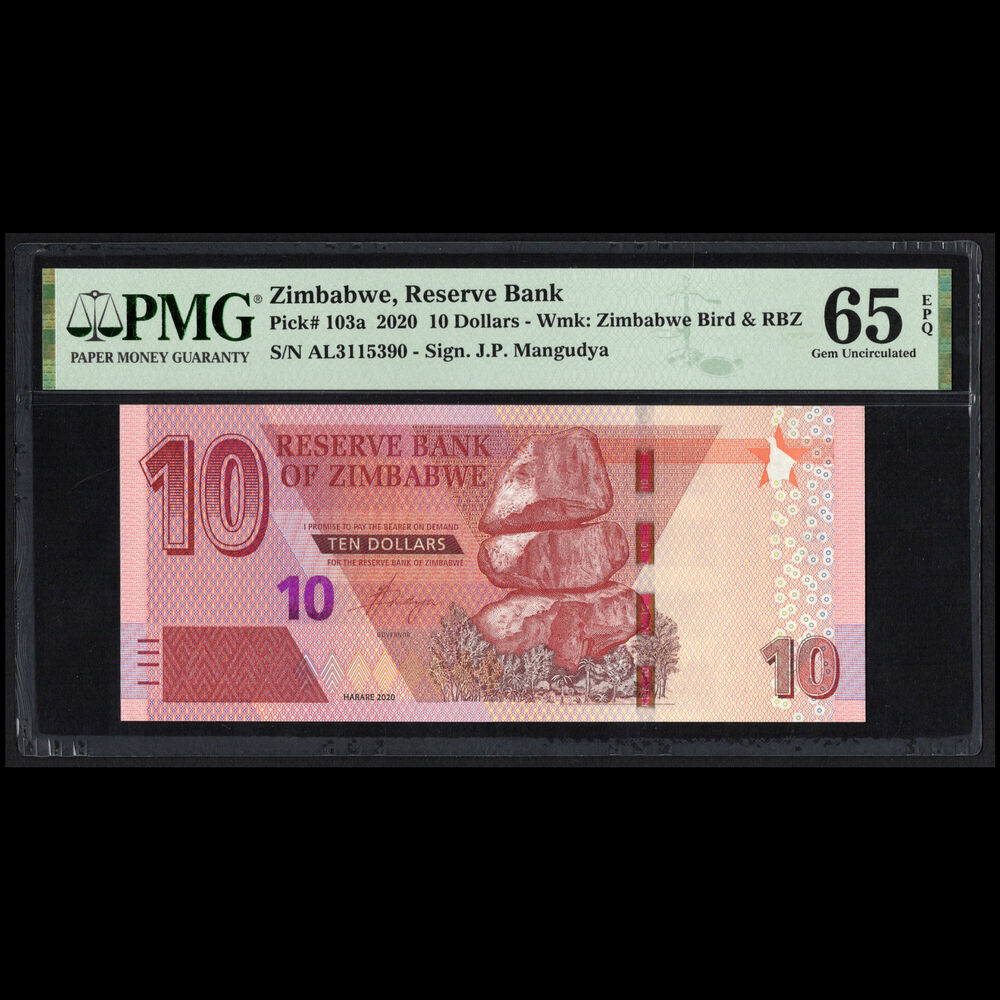 Zimbabwe - 10 Dollars 2020 - Pick # 103a - PMG 65 EPQ 