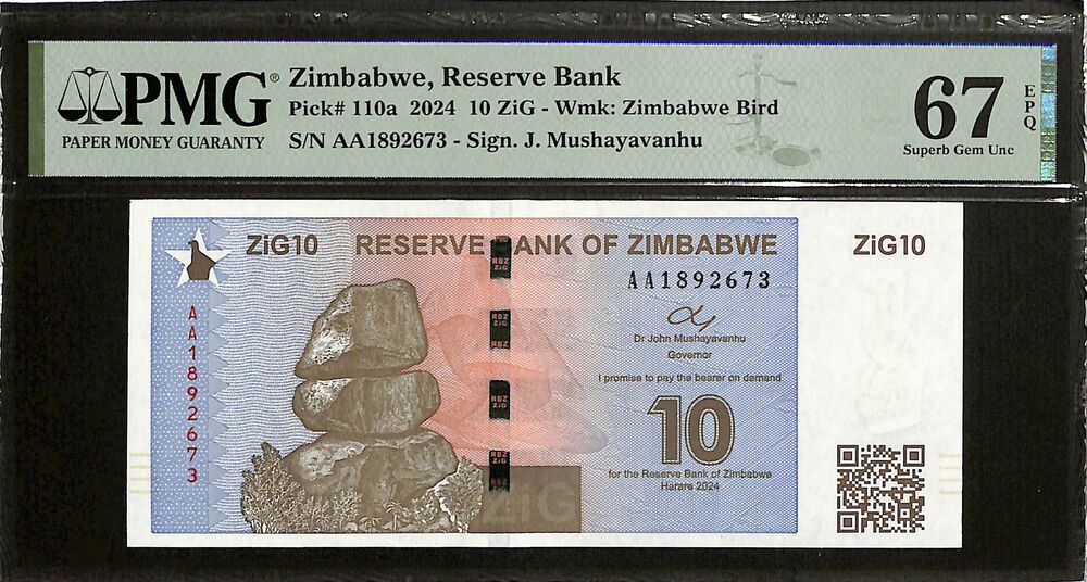 Zimbabwe - 10 ZiG 2024 - Pick # 110a - PMG 67 EPQ