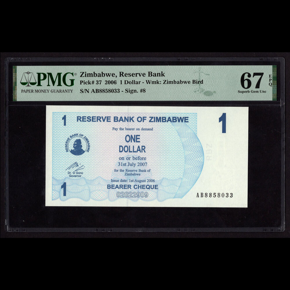 Zimbabwe - 1 Dollar 2006 - Pick # 37 - PMG 67 EPQ
