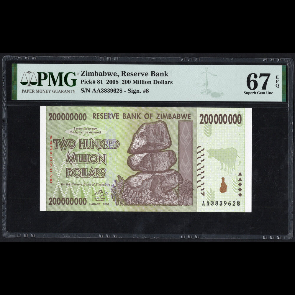 Zimbabwe - 200.000.000 Dollars 2008 - Pick # 81 - PMG 67 EPQ 