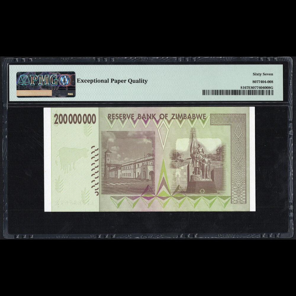 Zimbabwe - 200.000.000 Dollars 2008 - Pick # 81 - PMG 67 EPQ 