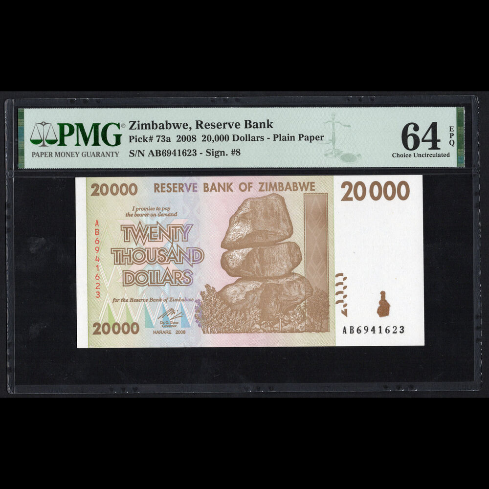 Zimbabwe - 20.000 Dollars 2008 - Pick # 73a - PMG 64 EPQ 