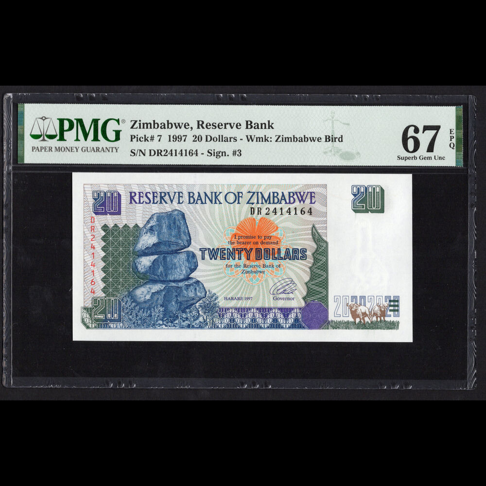 Zimbabwe - 20 Dollars 1997 - Pick # 7 - PMG 67 EPQ 