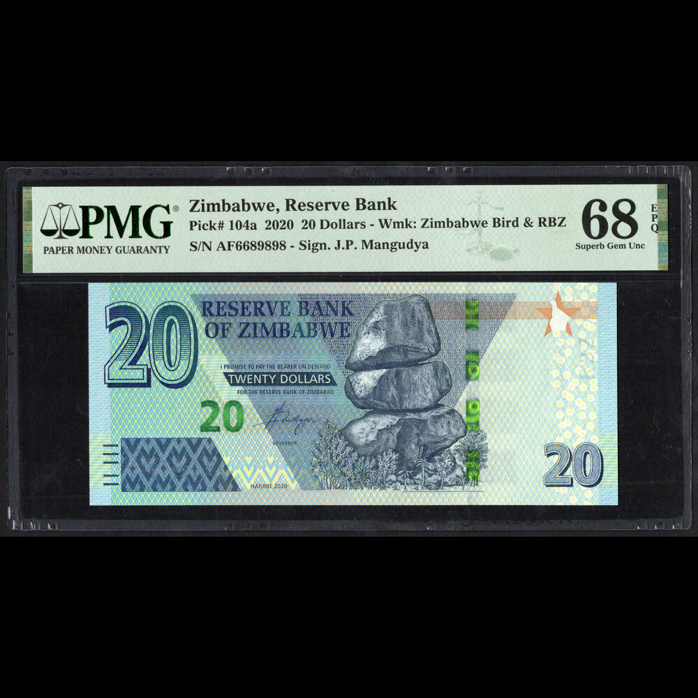 Zimbabwe - 20 Dollars 2020 - Pick# 104a - PMG 68 EPQ 