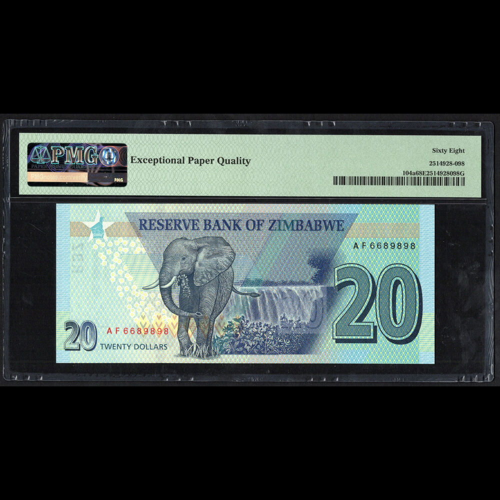Zimbabwe - 20 Dollars 2020 - Pick# 104a - PMG 68 EPQ 