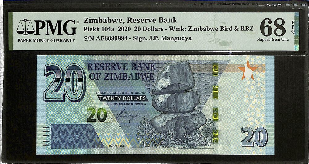 Zimbabwe - 20 Dollars 2020 - Pick # 104a - PMG 68 EPQ