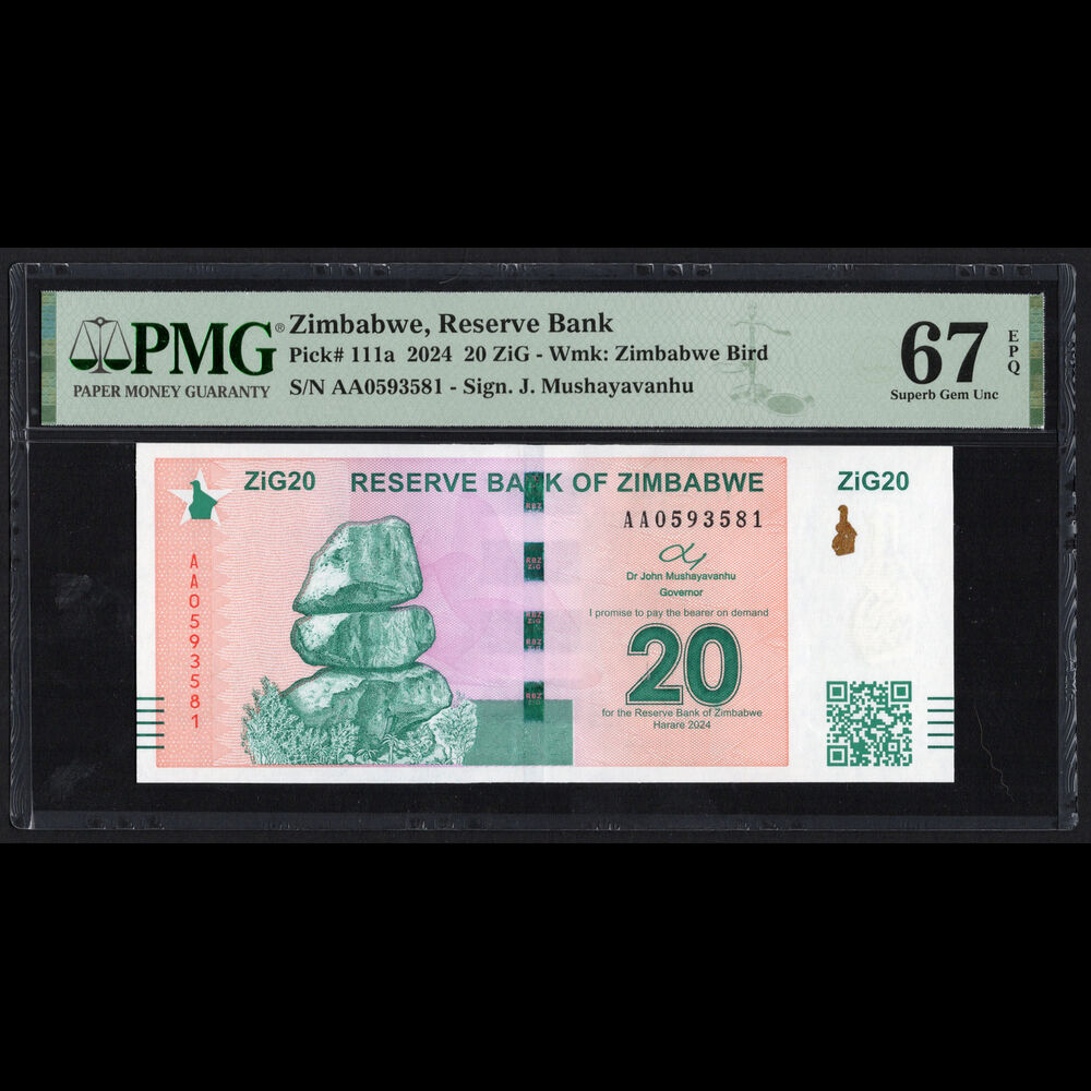 Zimbabwe - 20 ZiG 2024 - Pick # 111a - PMG 67 EPQ  