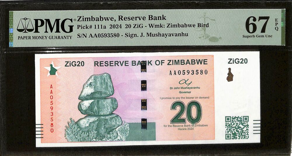 Zimbabwe - 20 ZiG 2024 - Pick # 111a - PMG 67 EPQ