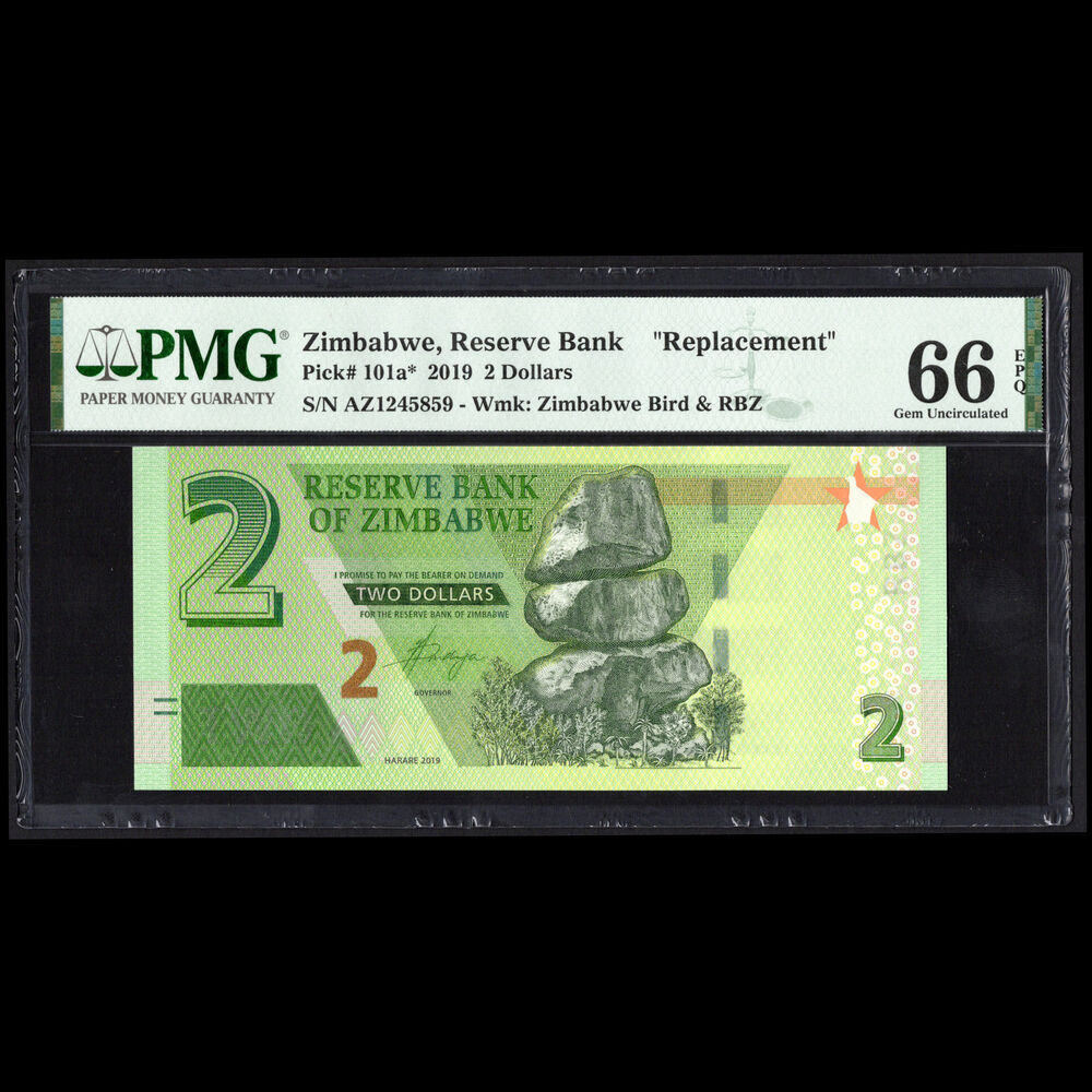 Zimbabwe - 2 Dollars 2019 - Pick # 101a - REPLACEMENT - PMG 66 EPQ 