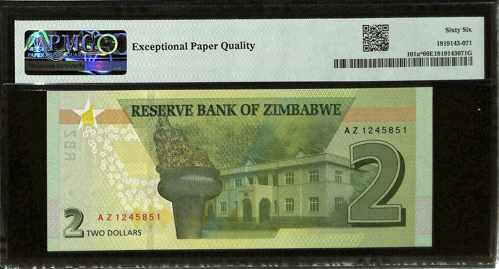 Zimbabwe - 2 Dollars 2019 - Pick # 101a - REPLACEMENT - PMG 66 EPQ