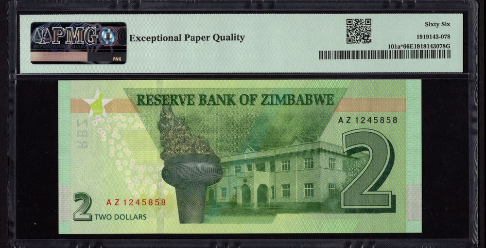 Zimbabwe - 2 Dollars 2019 - Pick # 101a - REPLACEMENT - PMG 66 EPQ