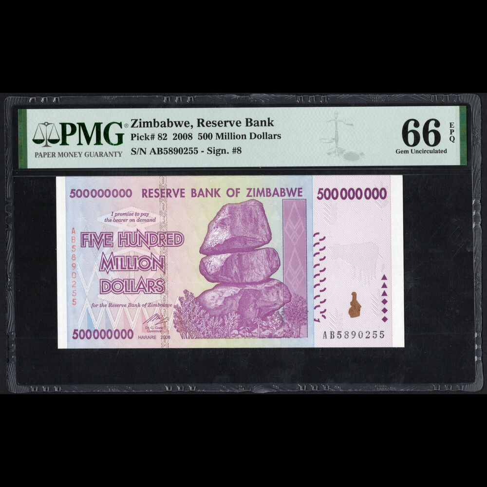 Zimbabwe - 500.000.000 Dollars 2008 - Pick # 82 - PMG 66 EPQ 