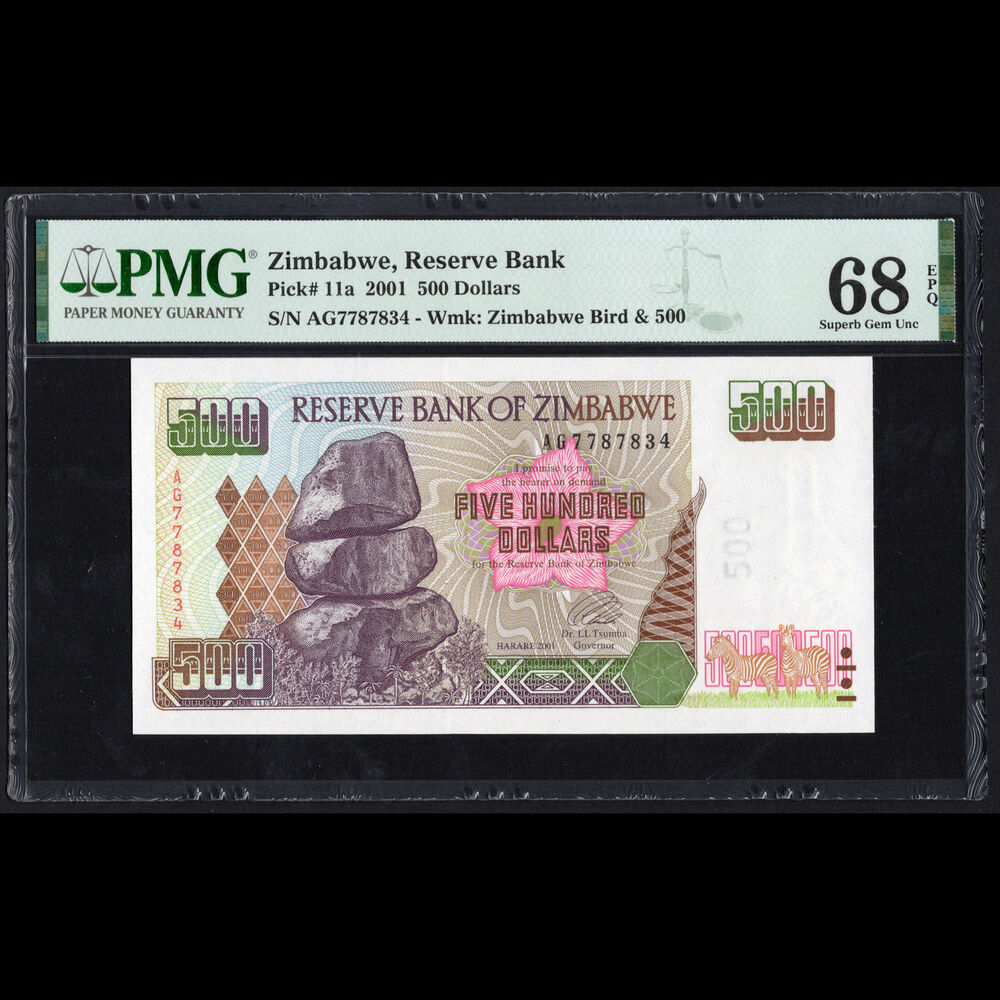 Zimbabwe - 500 Dollars 2001 - Pick # 11a - PMG 68 EPQ 
