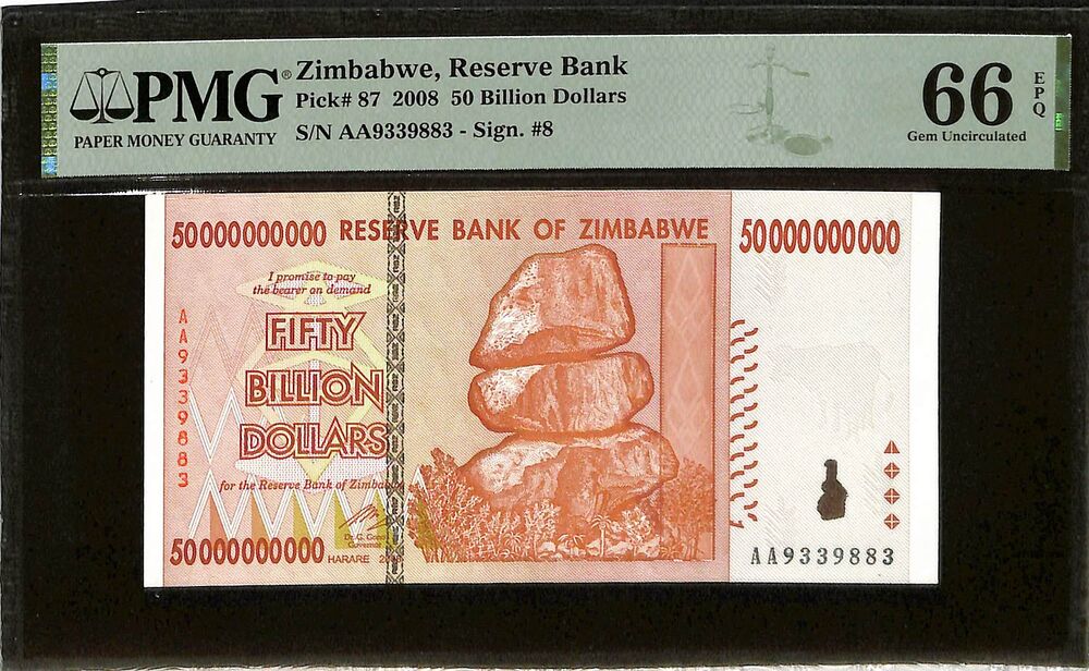 Zimbabwe - 50 Billion Dollars 2008 - MPick # 87 - PMG 66 EPQ