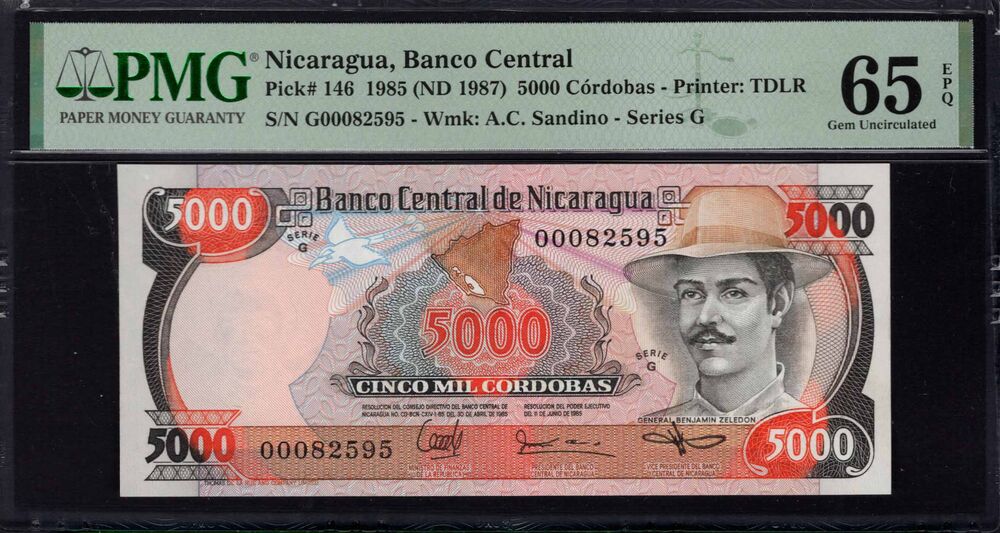 Nicaragua - 5000 Córdobas 1985 - Pick # 146 - PMG 65 EPQ