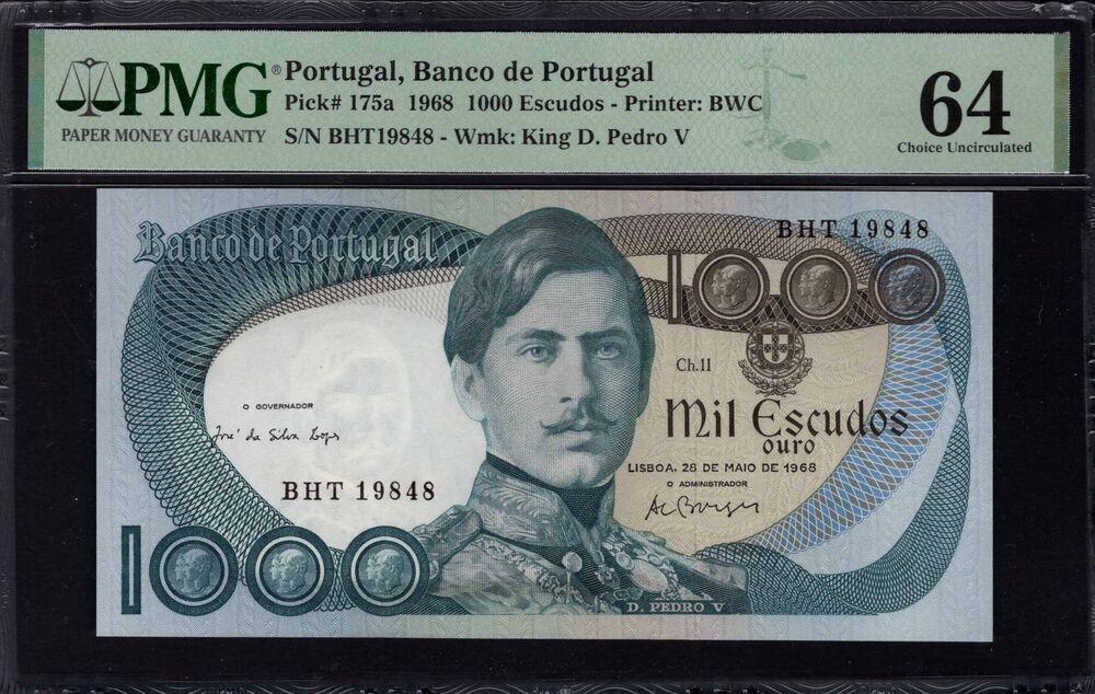 Portugal - 1000 Escudos 1968 - Pick # 175a - PMG 64 Choice Uncirculated
