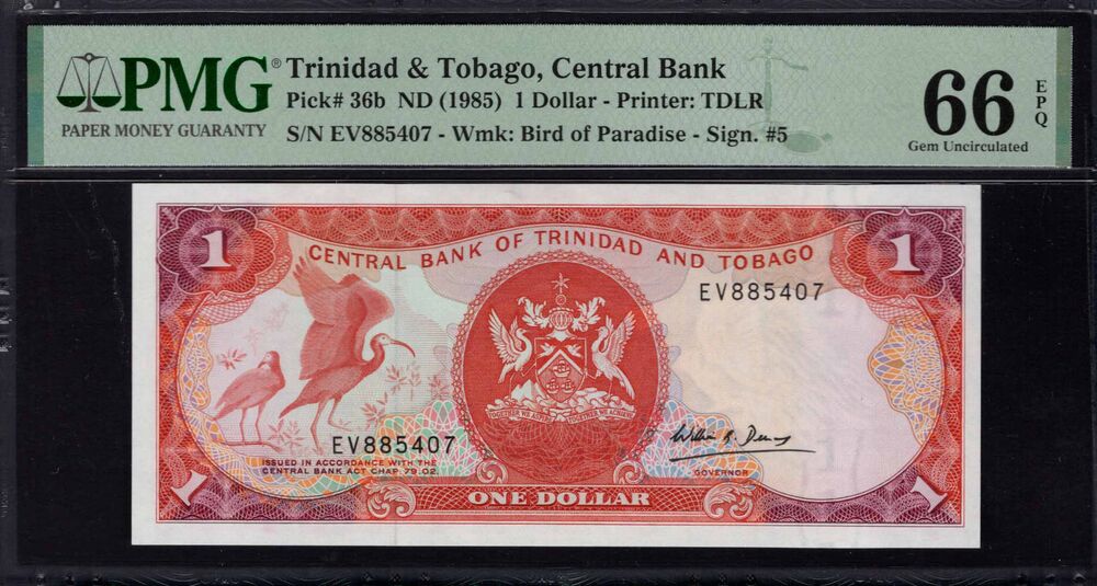 Trinidad & Tobago - 1 Dollar 1985 - Pick # 36b - PMG 66 EPQ