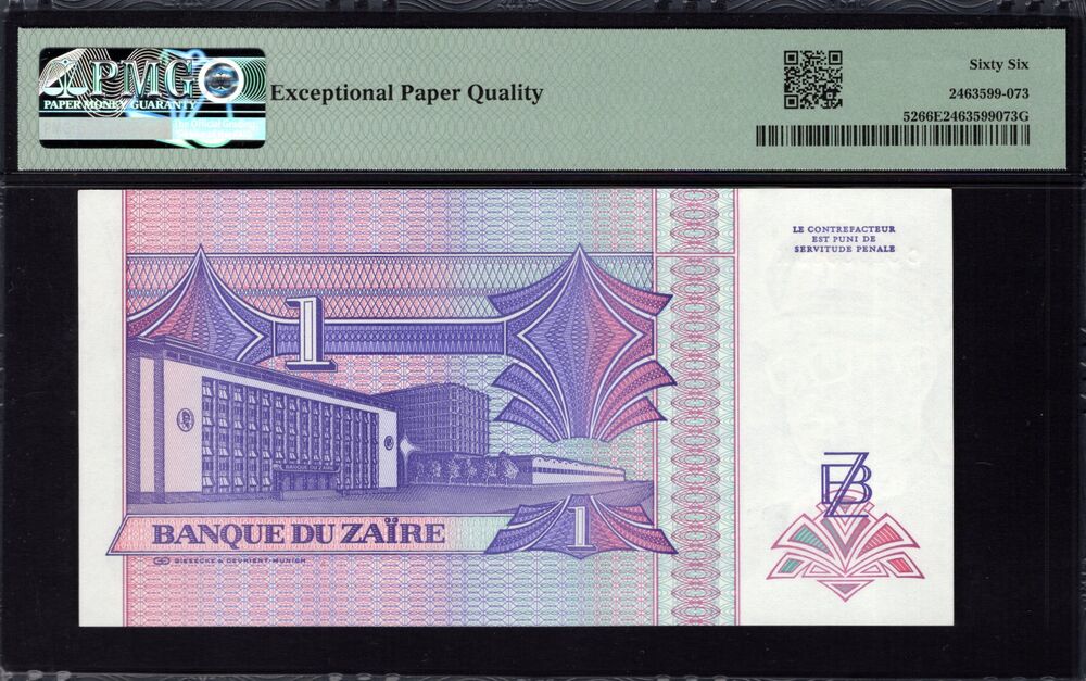 Zaire - 1 Nouveau Zaïre 1993 - Pick # 52 - PMG 66 EPQ