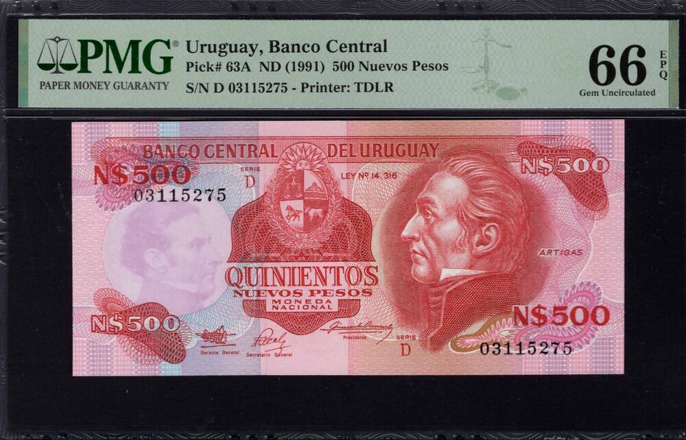 Uruguay - 500 Nuevos Pesos 1991 - Pick # 63A - PMG 66 EPQ