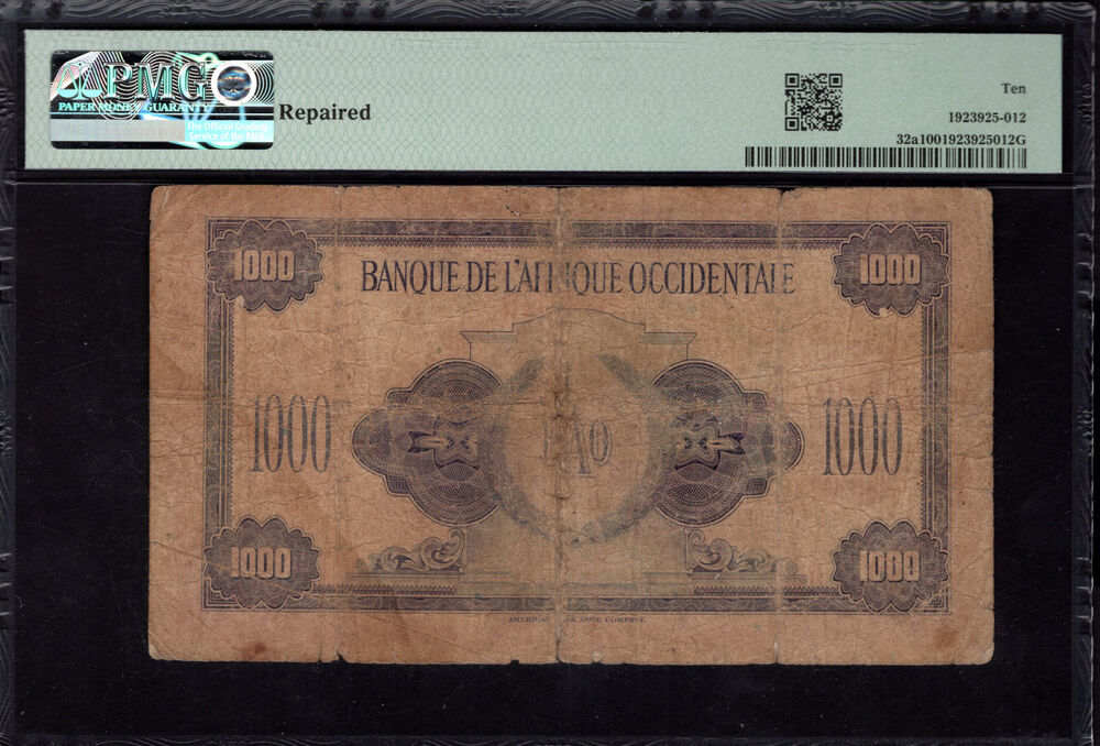 French West Africa - 1000 Francs 1942 - Pick # 32a - PMG 10