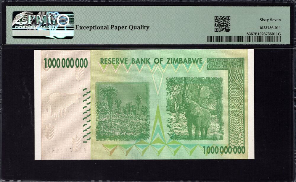 Zimbabwe - 1 Billion Dollars 2008 - Pick # 83 - PMG 67 EPQ