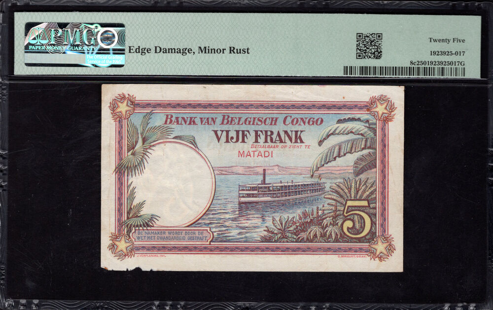 Belgium - 5 Francs 1924 - Pick # 8c - PMG 25 Very Fine