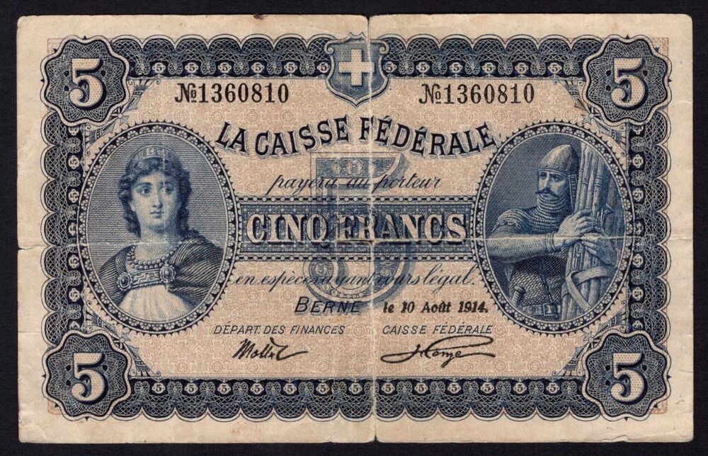 Switzerland - 5 Francs 1914 - Pick # 15 - VG