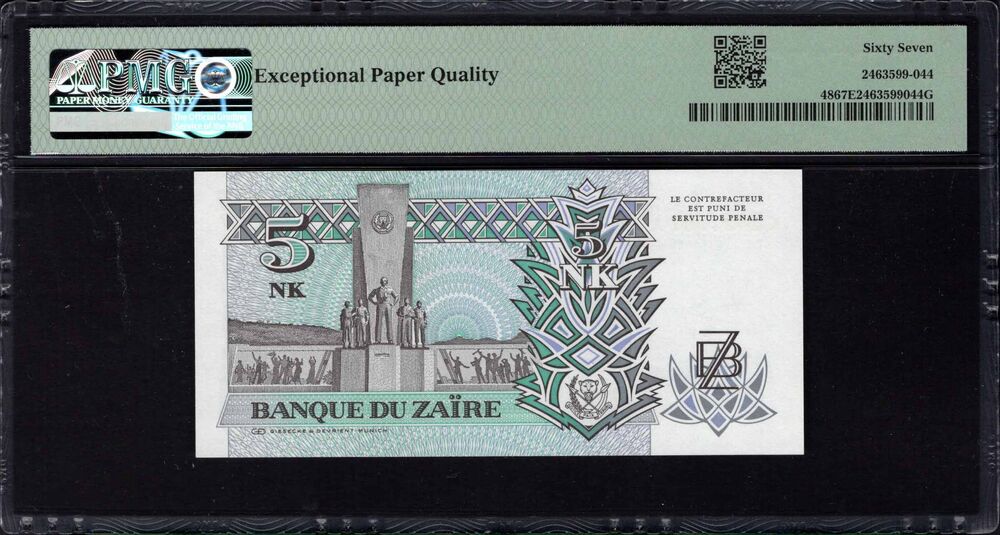 Zaire - 5 Nouveaux Makuta 1993 - Pick # 48 - PMG 67 EPQ