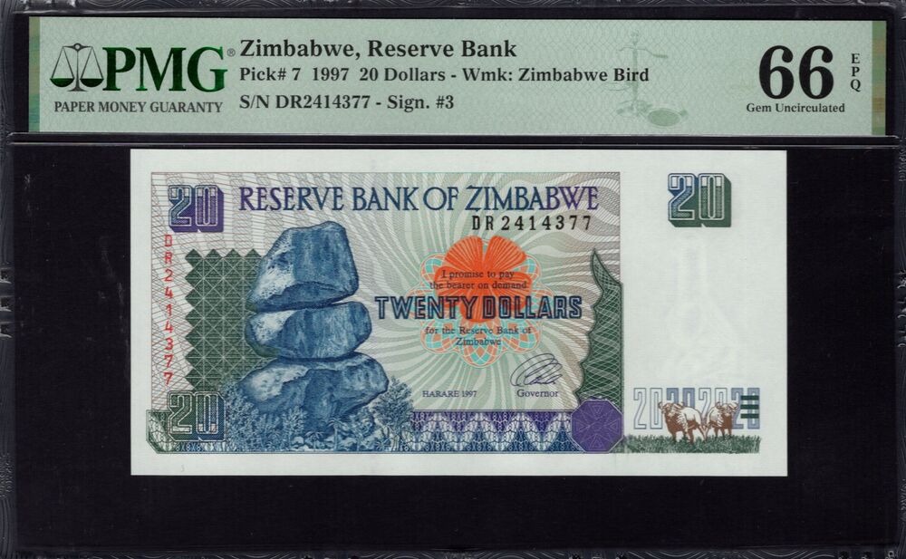 Zimbabwe - 20 Dollars 1997 - Pick # 7 - PMG 66 EPQ