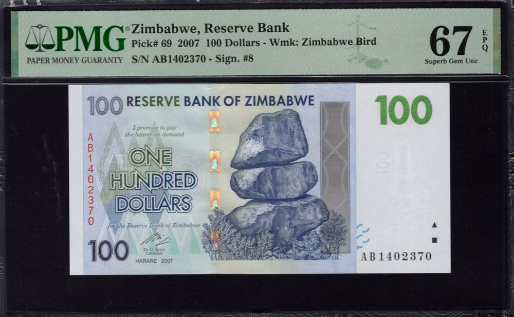 Zimbabwe - 100 Dollars 2007 - Pick # 69 - PMG 67 EPQ